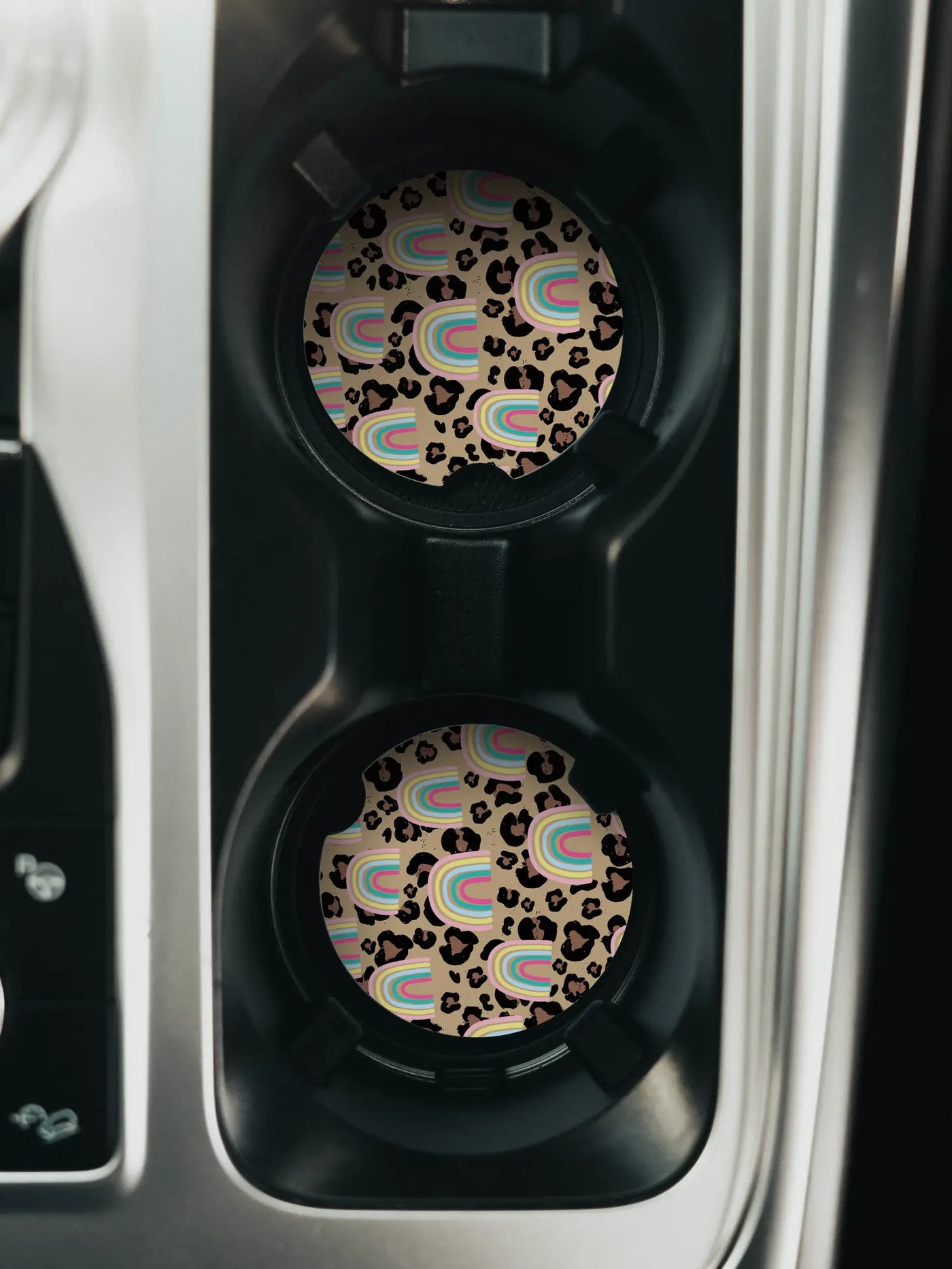 Beige Rainbows Leopard Car Coaster Set