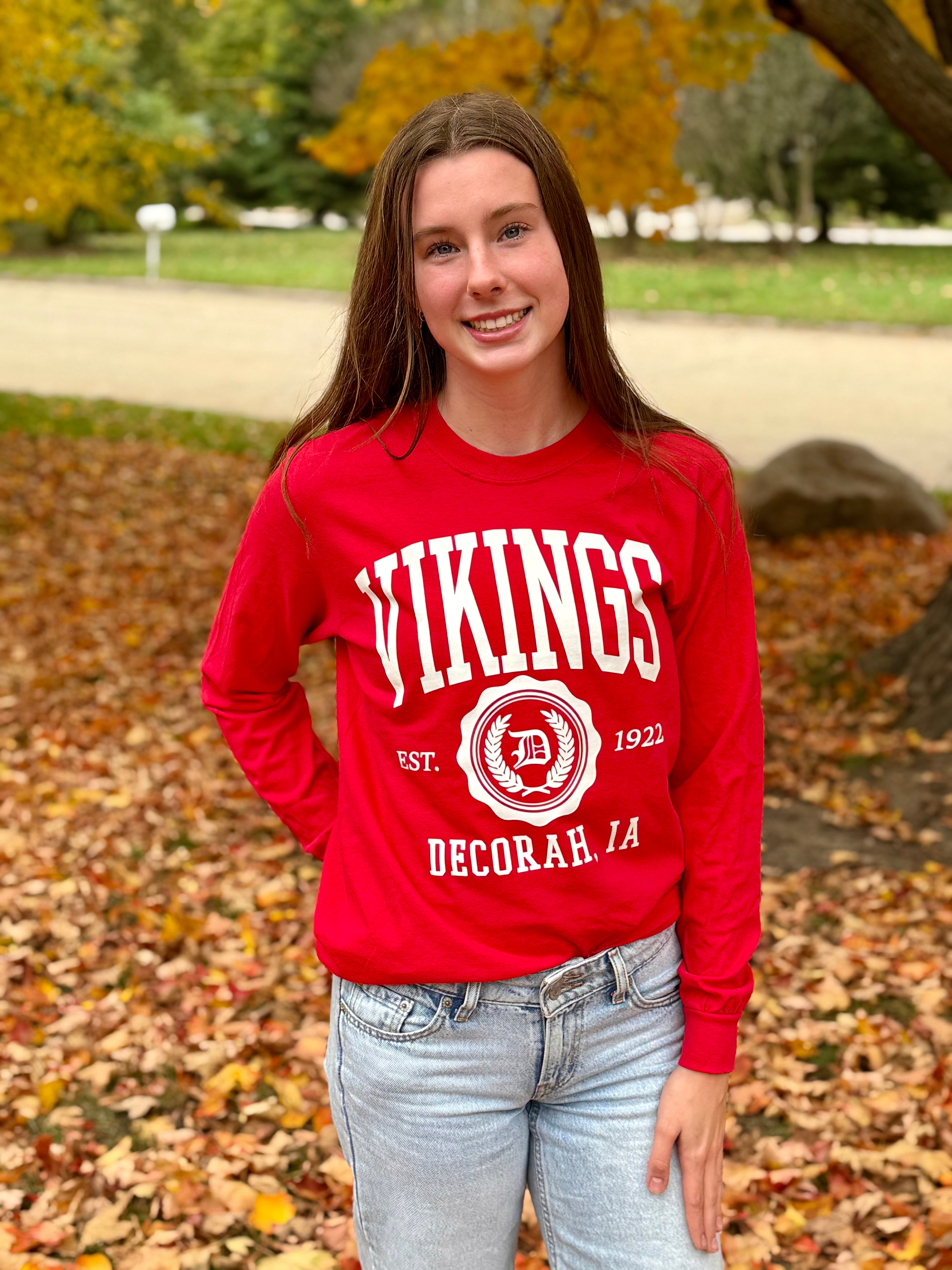 Decorah Vikings Classic Long Sleeve Tee-Red