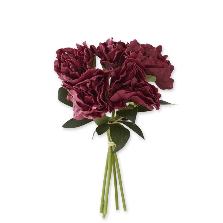 12 Inch Real Touch Burgundy Peony Bundle