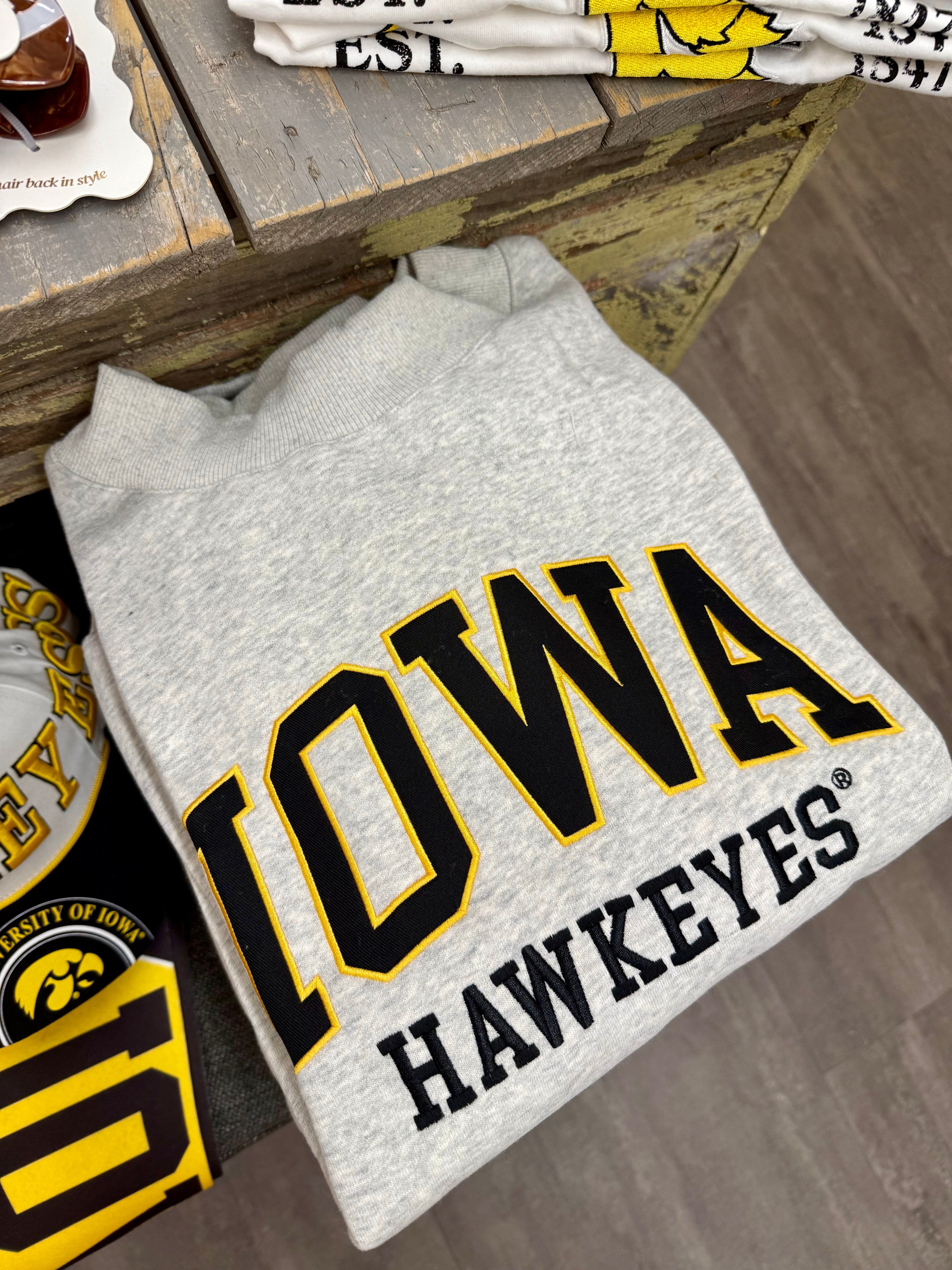 IOWA HAWKEYES MOCK NECK -Gray