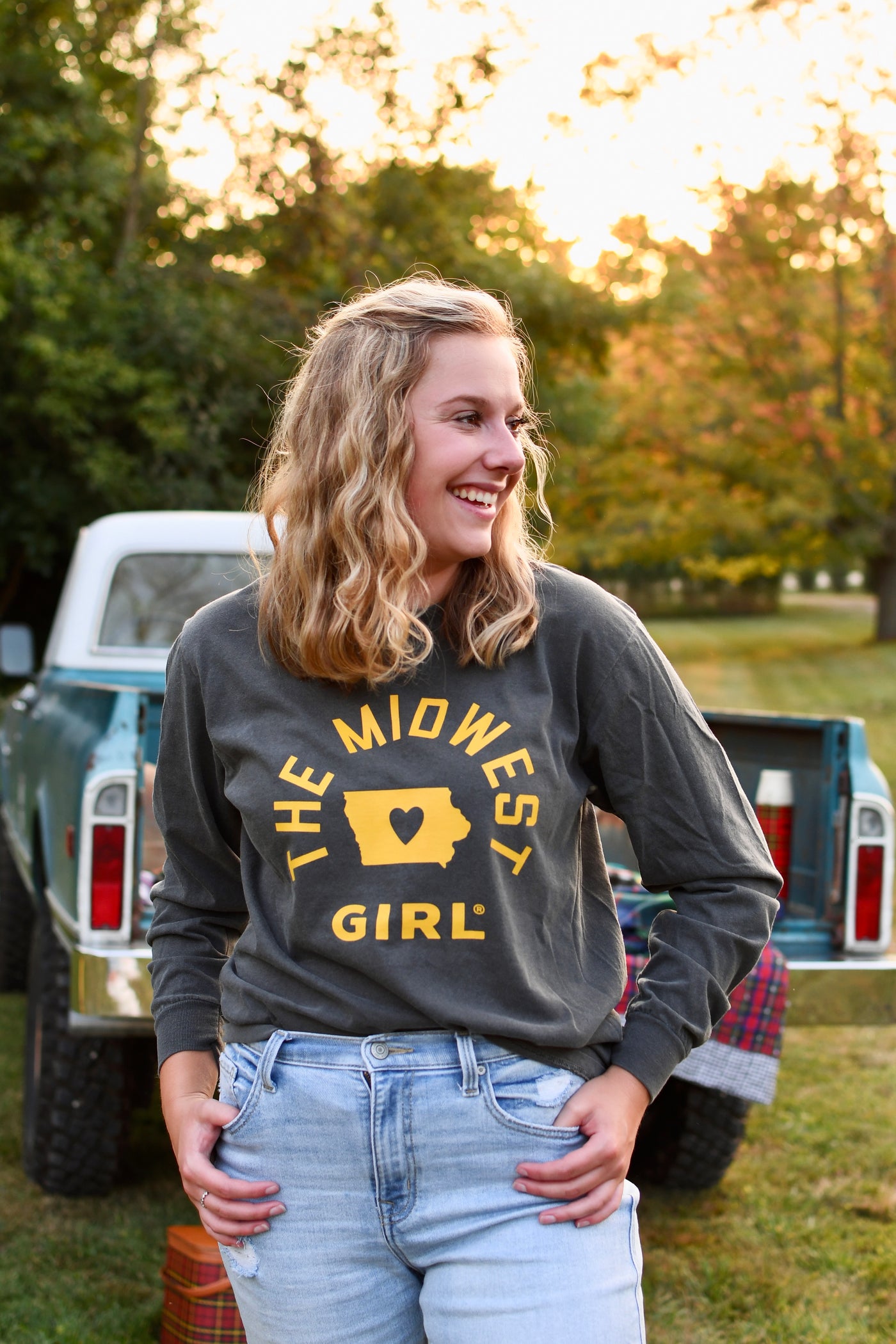 Iowa Long Sleeve Tee From The Midwest Girl-Charcoal