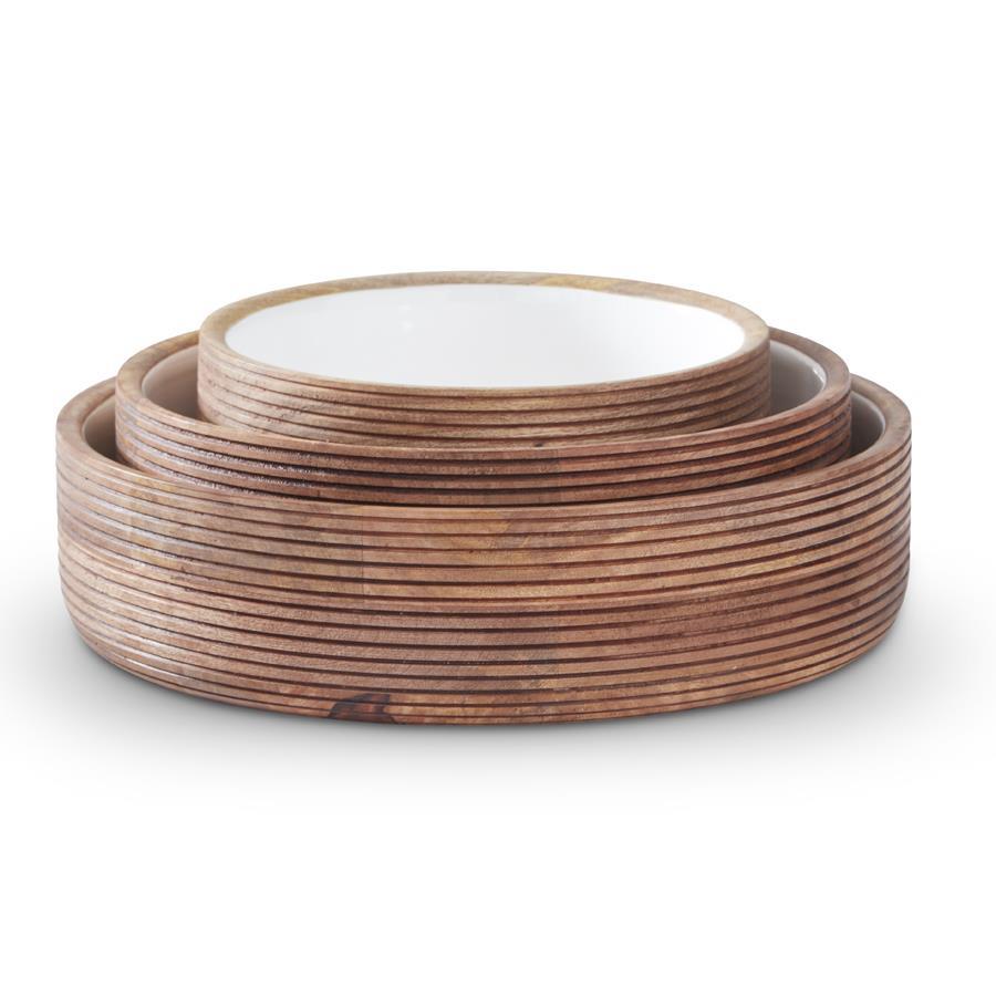 Ribbed Wood Bowls w/Enamel Center
