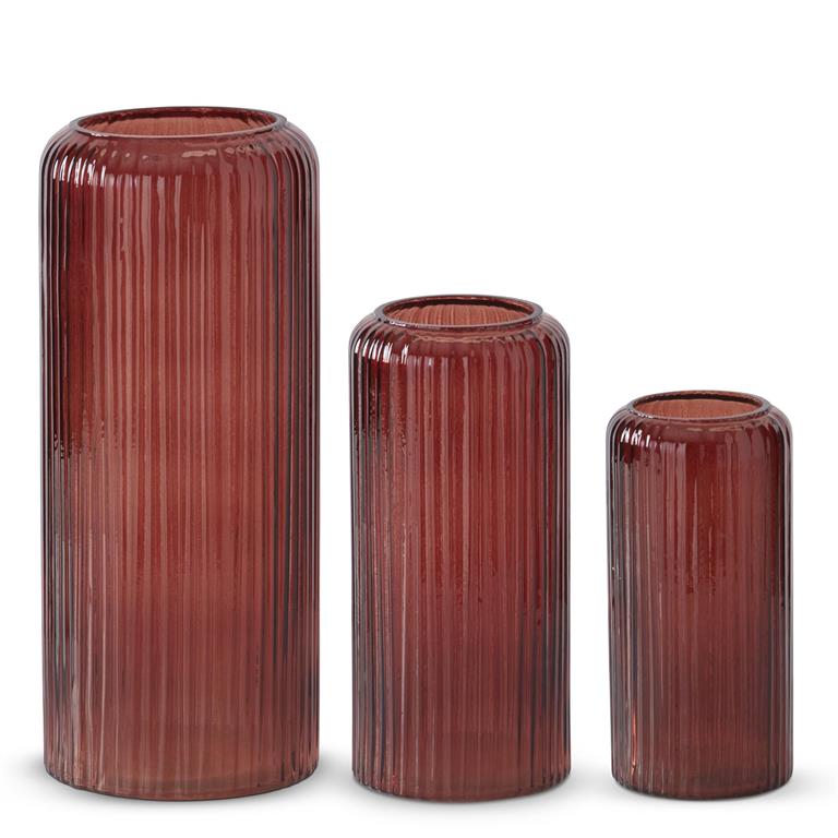 Burgundy Ribbed Pressed Glass Vase
