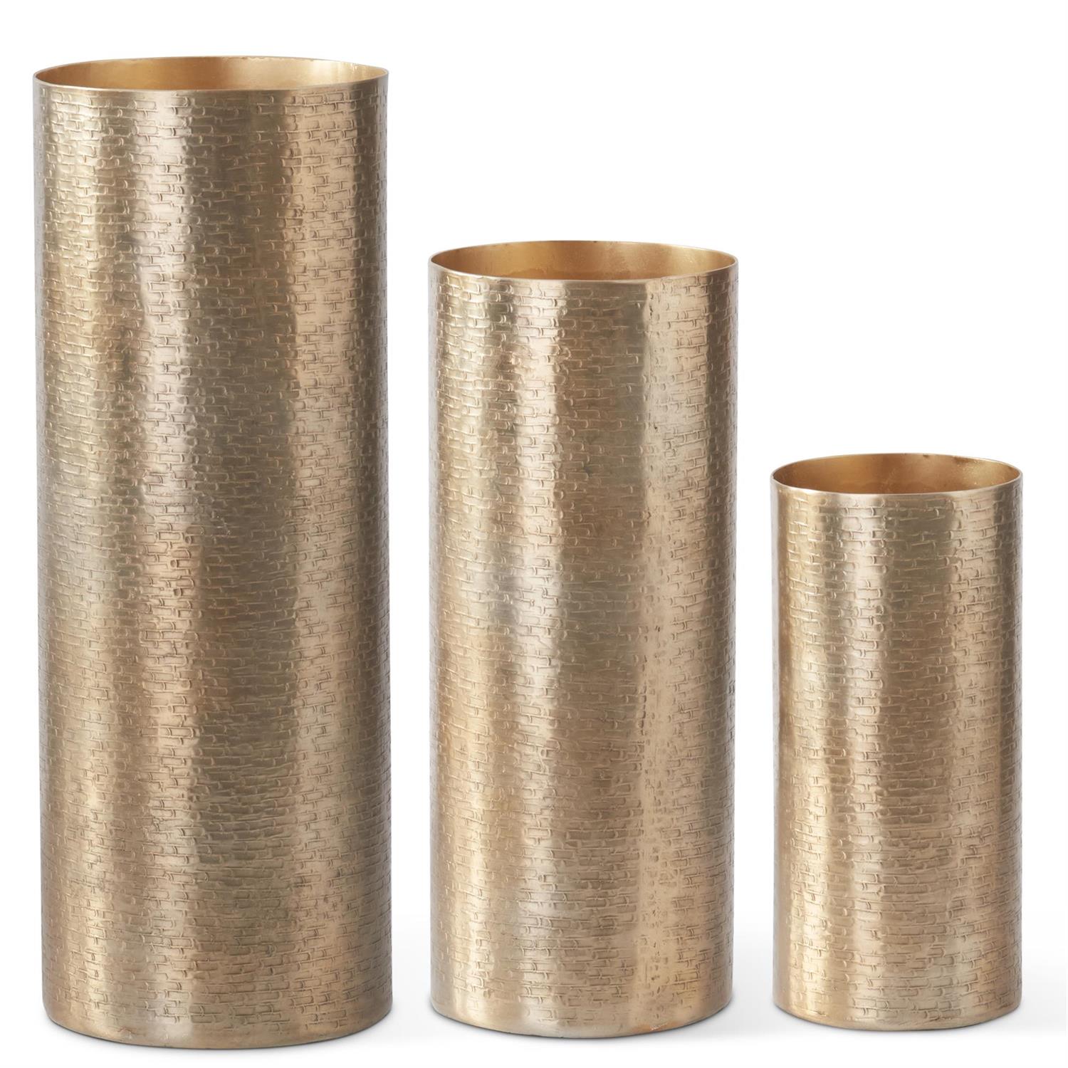 Textured Antique Gold Cylinder Vases