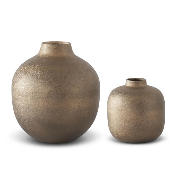 Crackled Antique Gold Metal Vases