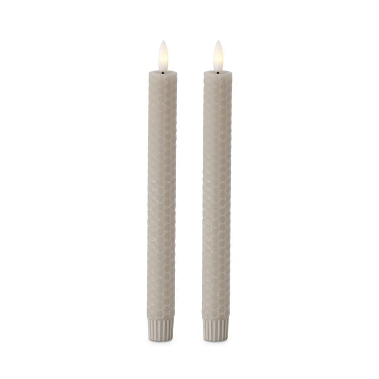Set of 2 9.75 Inch Taupe Honeycomb LED Taper Candles