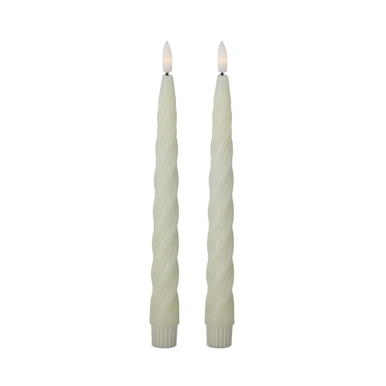 Set of 2 9.75 Inch Cream Spiral LED Taper Candles