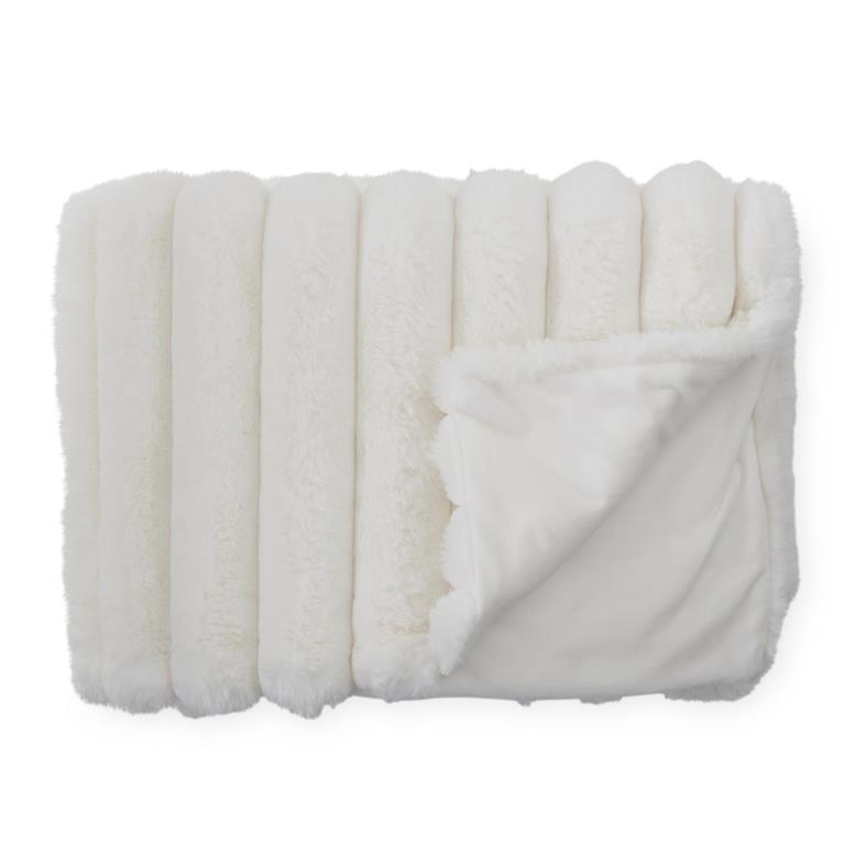 60 Inch Cream Vegan Fur Throw Blanket