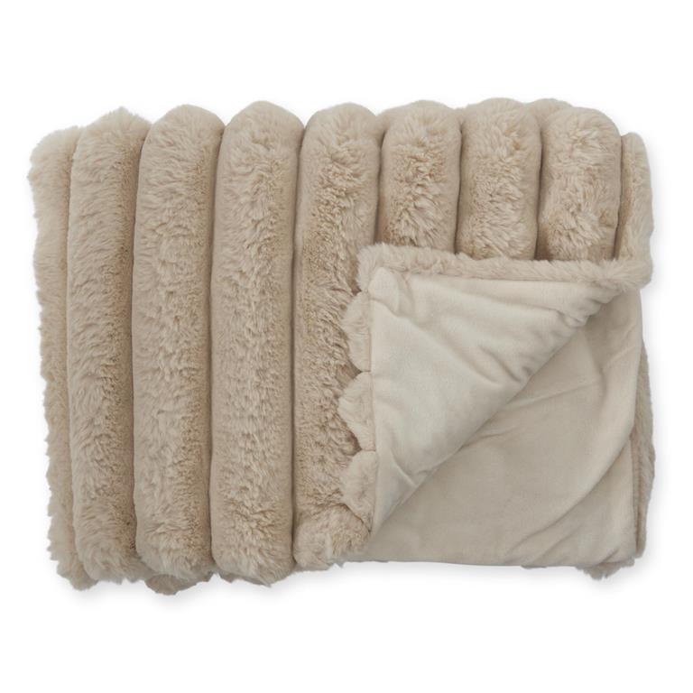 60 Inch Tan Vegan Fur Throw Blanket