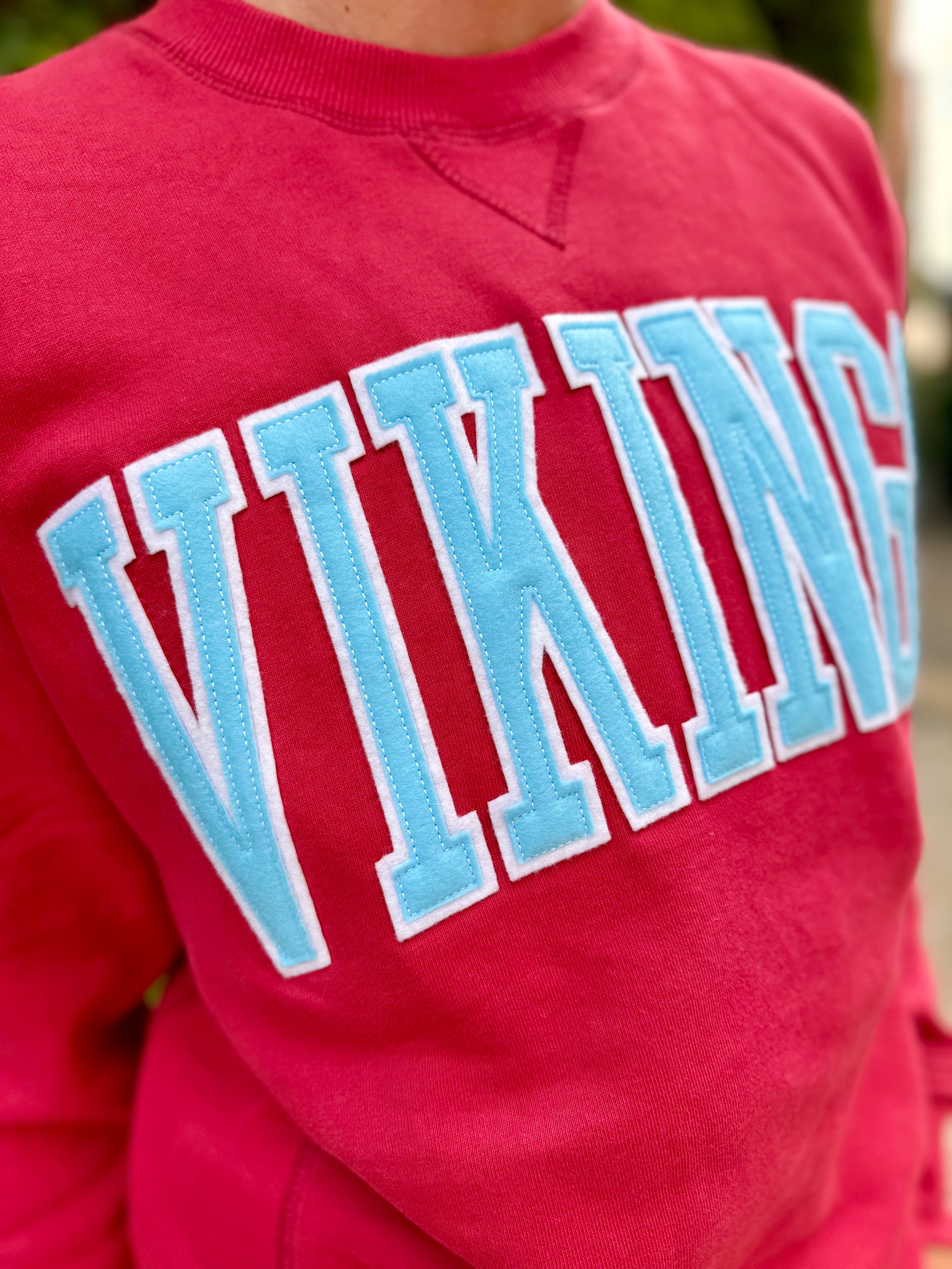 Vikings Sanded Fleece Crew Neck-Red