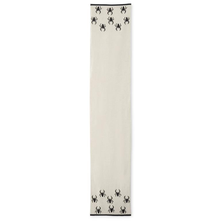 72 Inch Natural Cotton & Black Beaded Spider Table Runner