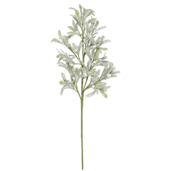 24 Inch Glittered Mistletoe Stem w/White Berrys