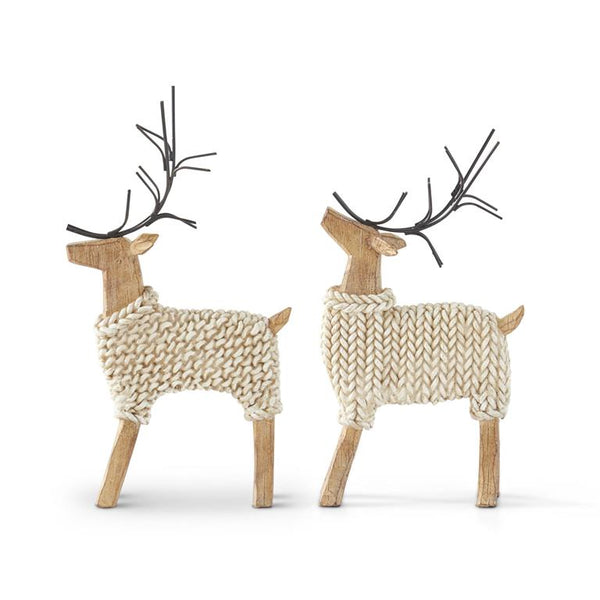 Resin Deers In Cream Sweaters w/Metal Antlers