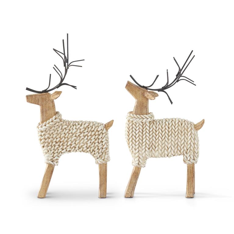 Resin Deers In Cream Sweaters w/Metal Antlers