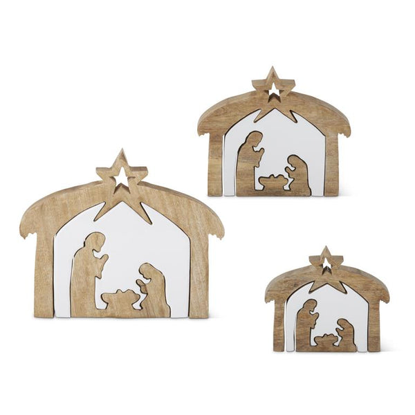 Wood Nativity w/ White Enamel Cut Out