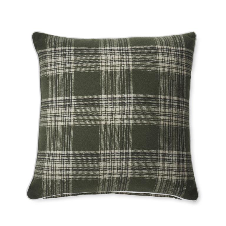 20 Inch Geen Plaid Wool Square Pillow