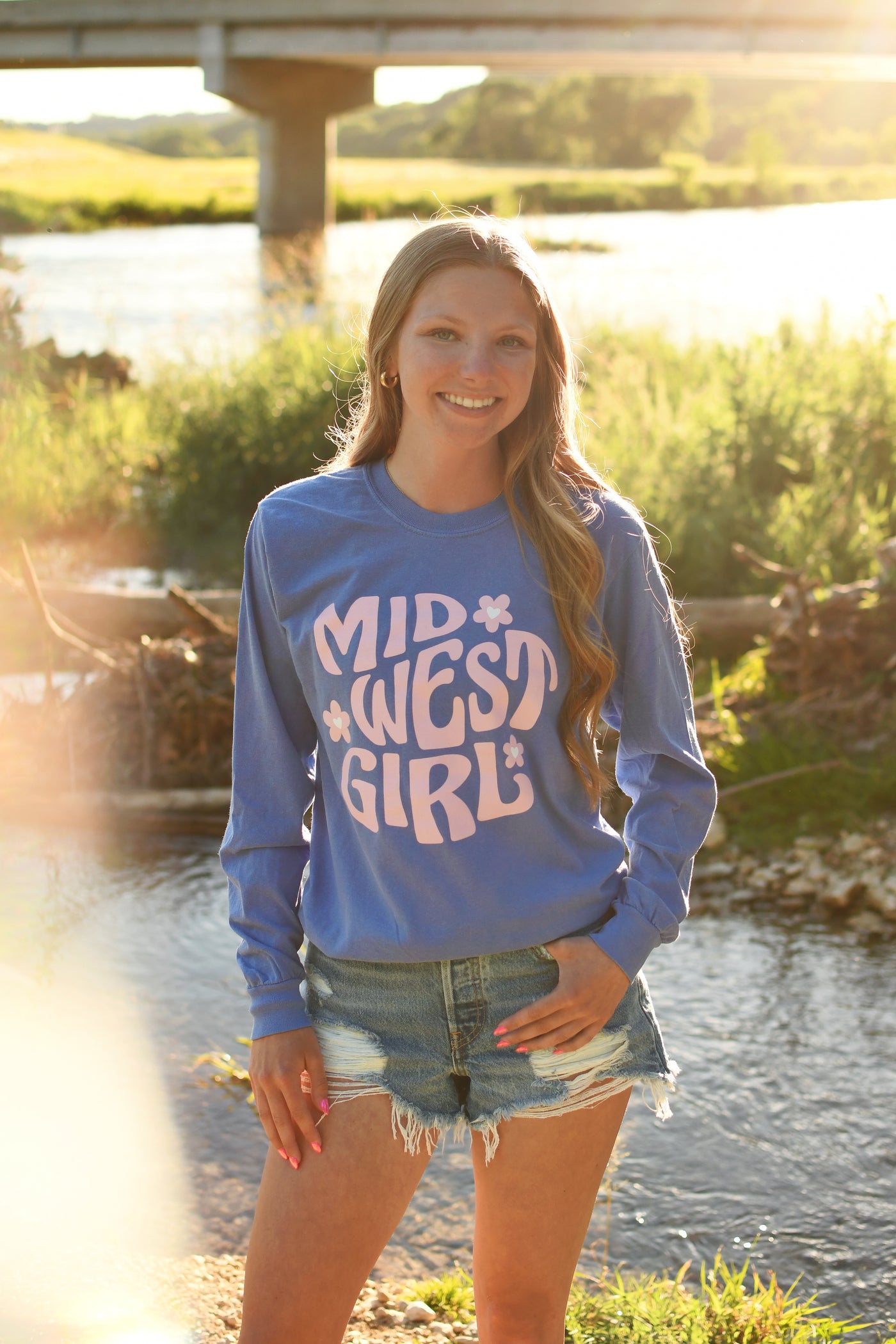 Midwest Girl Summer Long Sleeve- Flo Blue