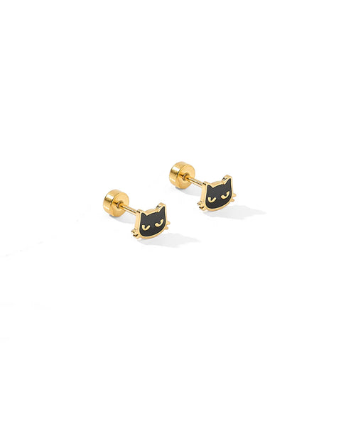 Black Cat Screw Back Stud Earrings