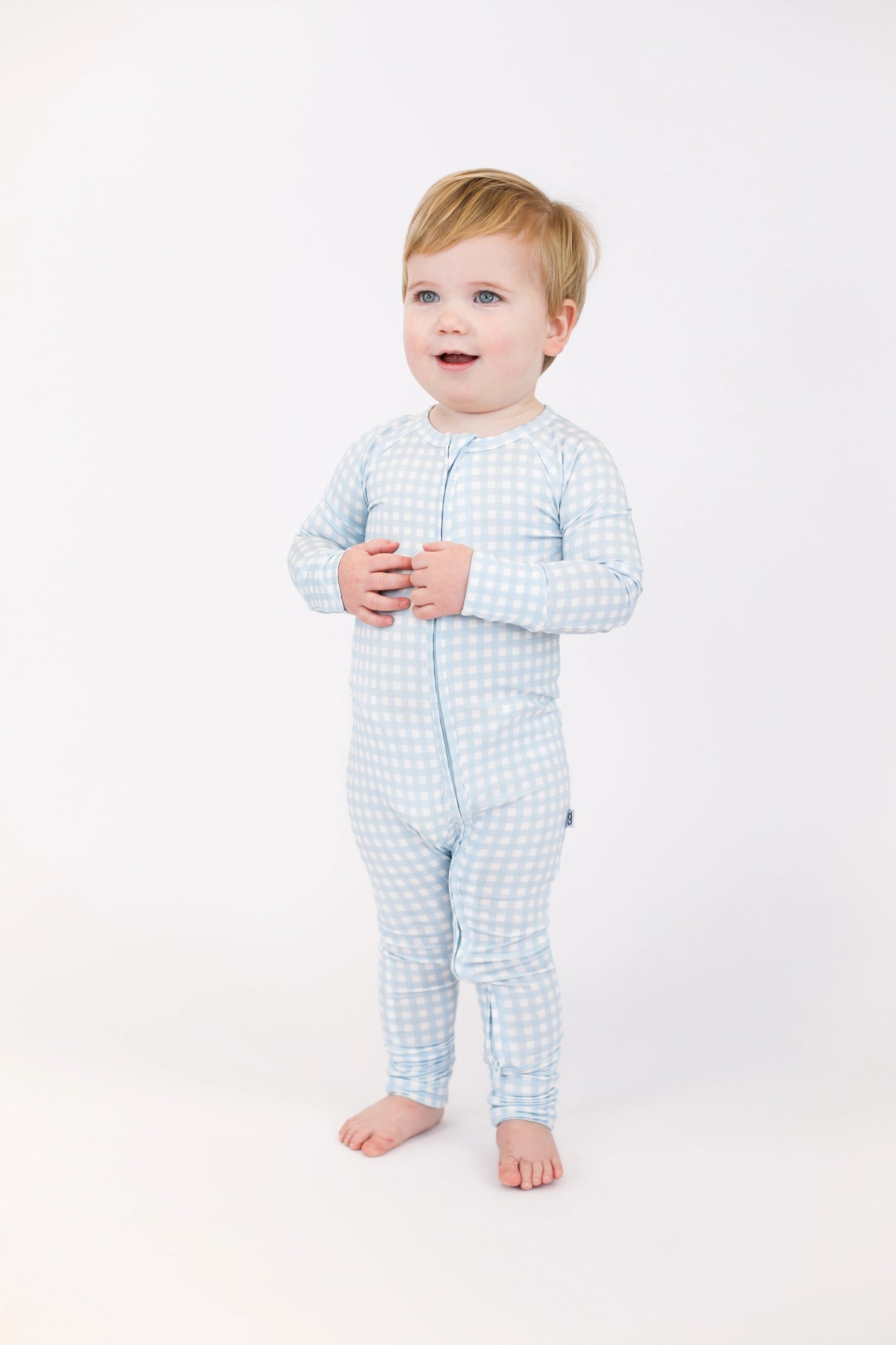 Blue Gingham Bamboo Zip PJs