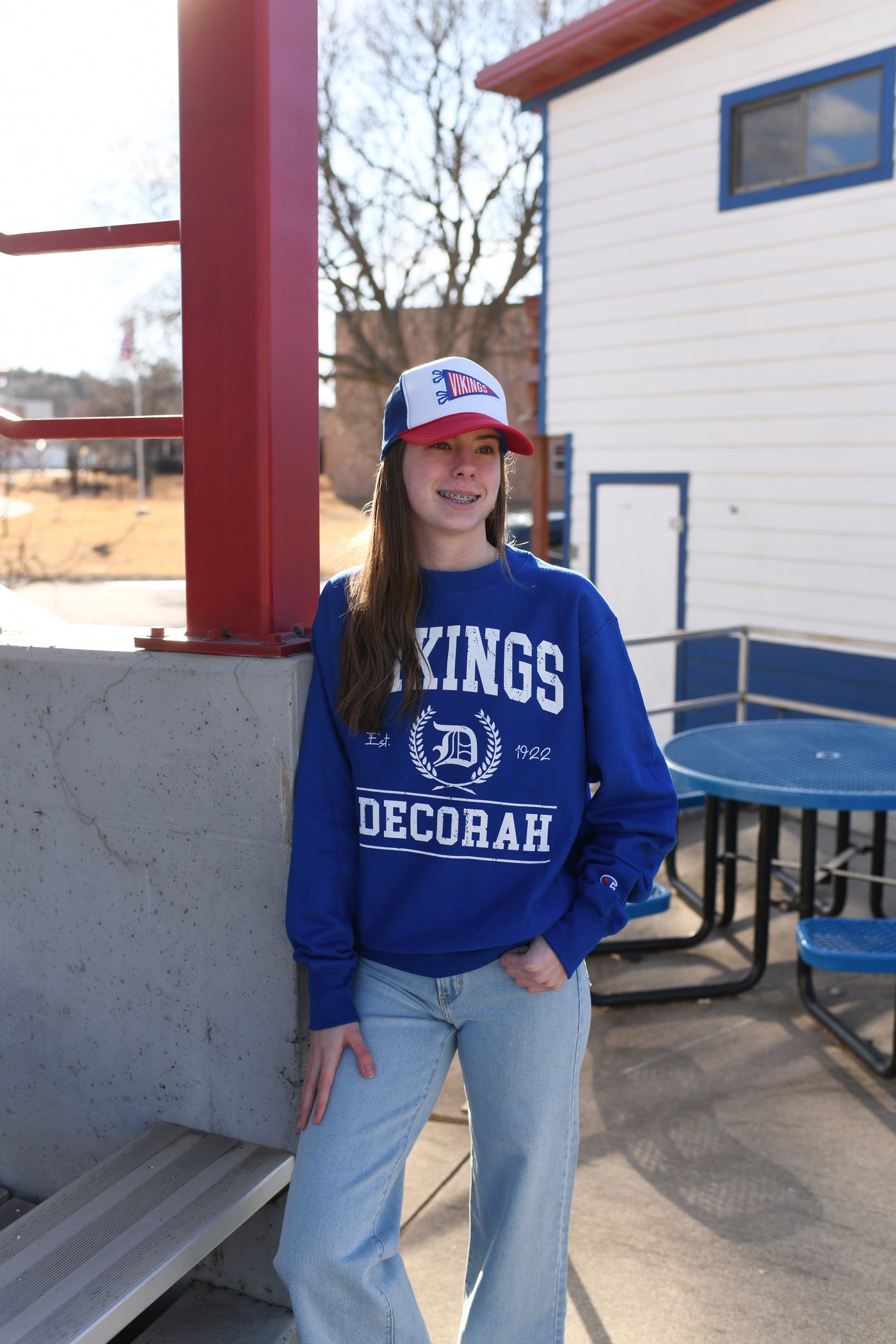 Decorah Vikings Champion Crewneck-Royal Blue