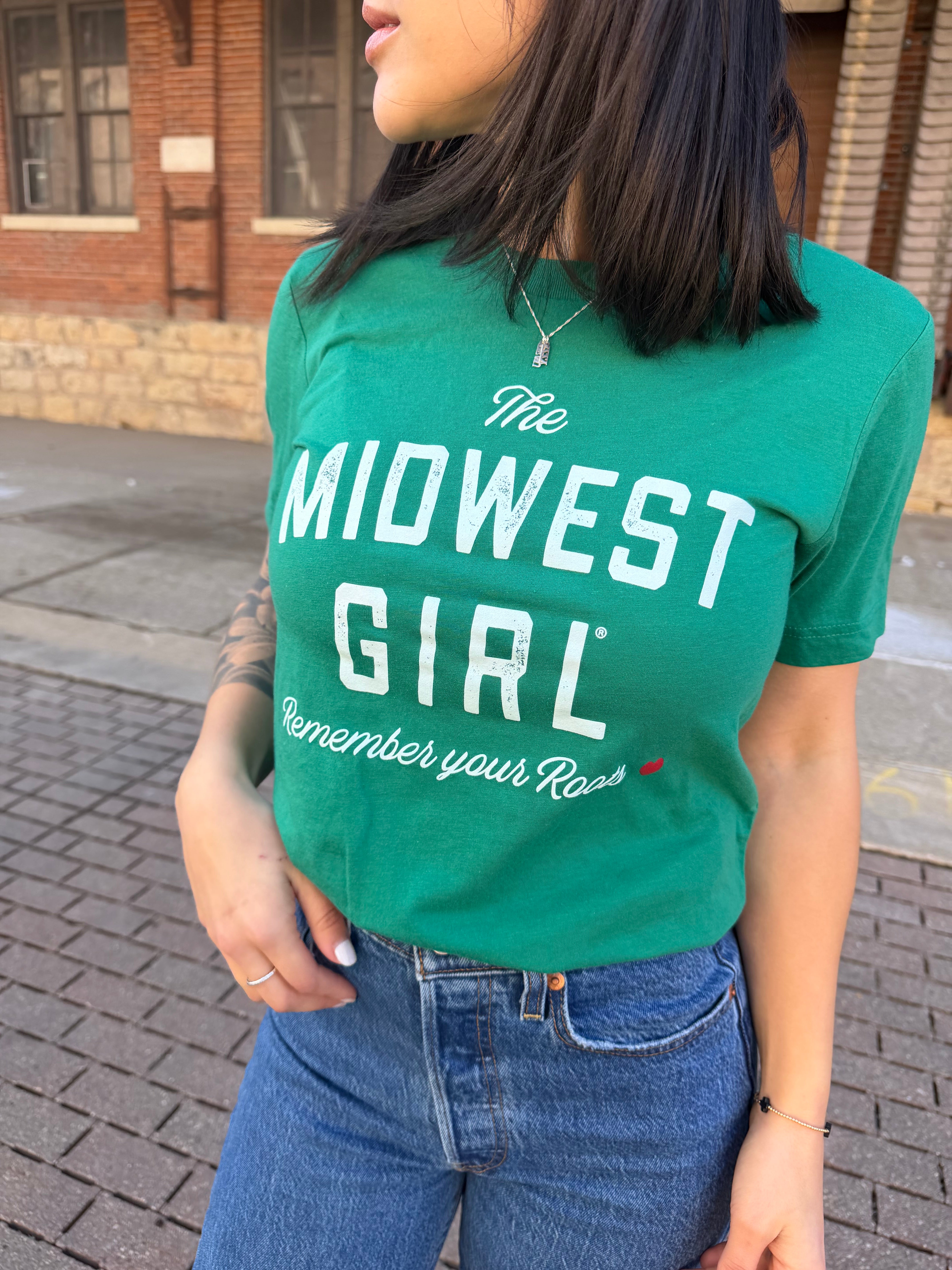 The Midwest Girl Jackson Street Tee-Green
