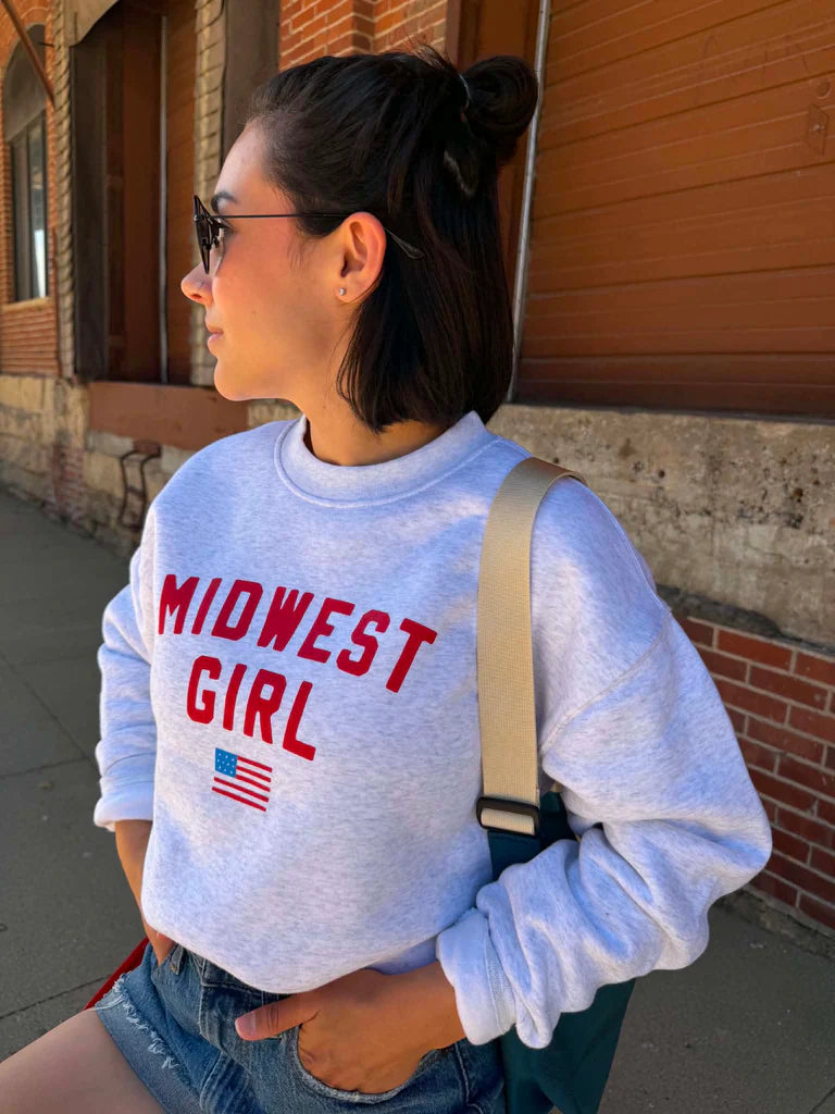 Midwest Girl Flag Crew-Heather White