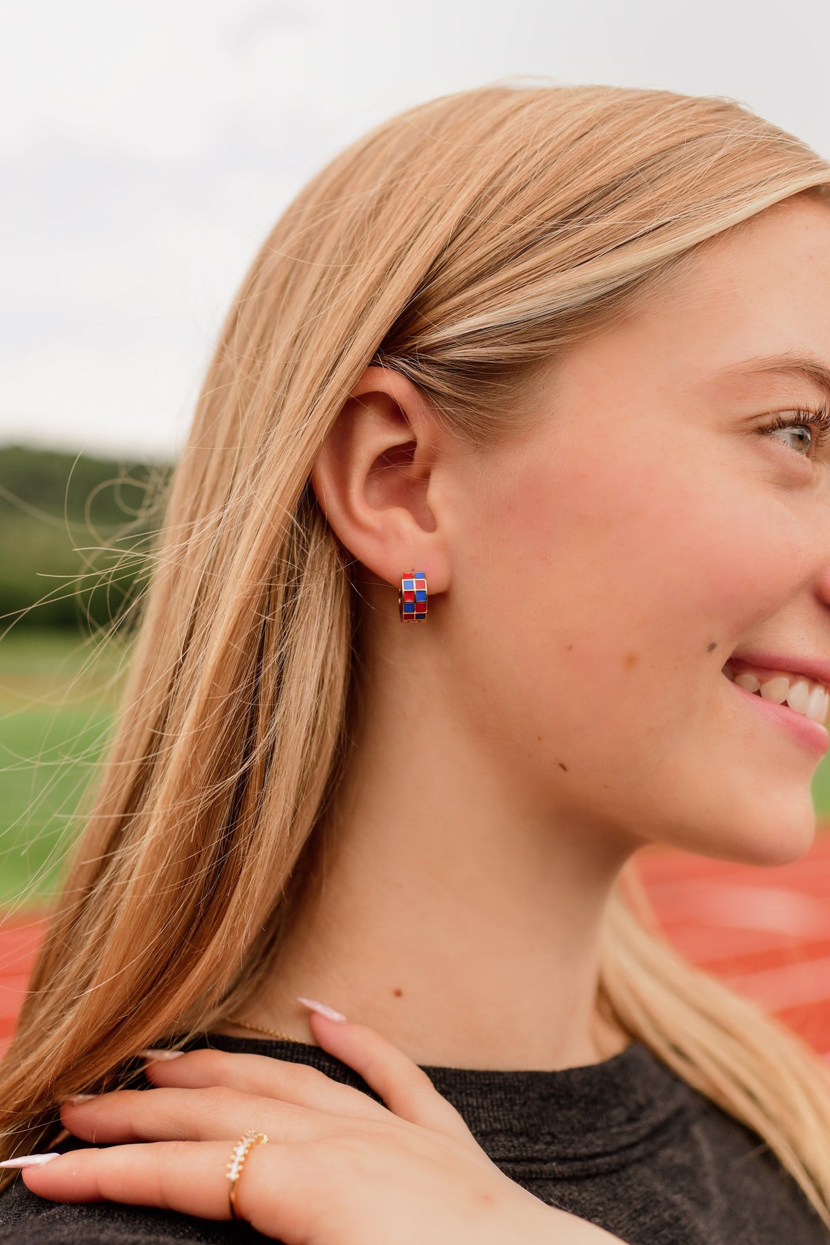 Checkered Enamel Huggie Earrings