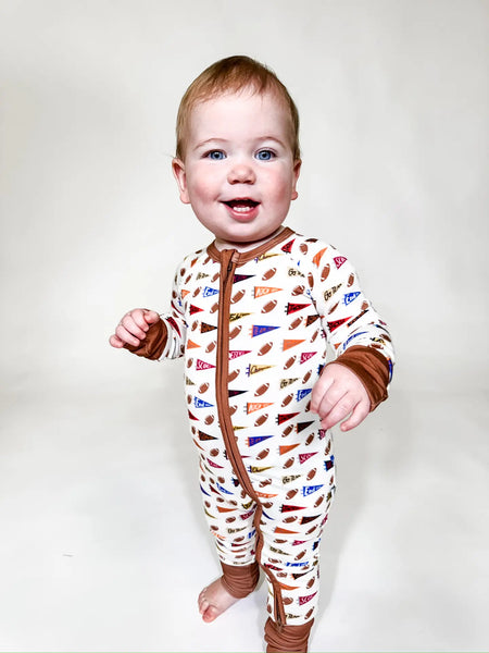 Varsity Football Flags Long Sleeve Zip PJs