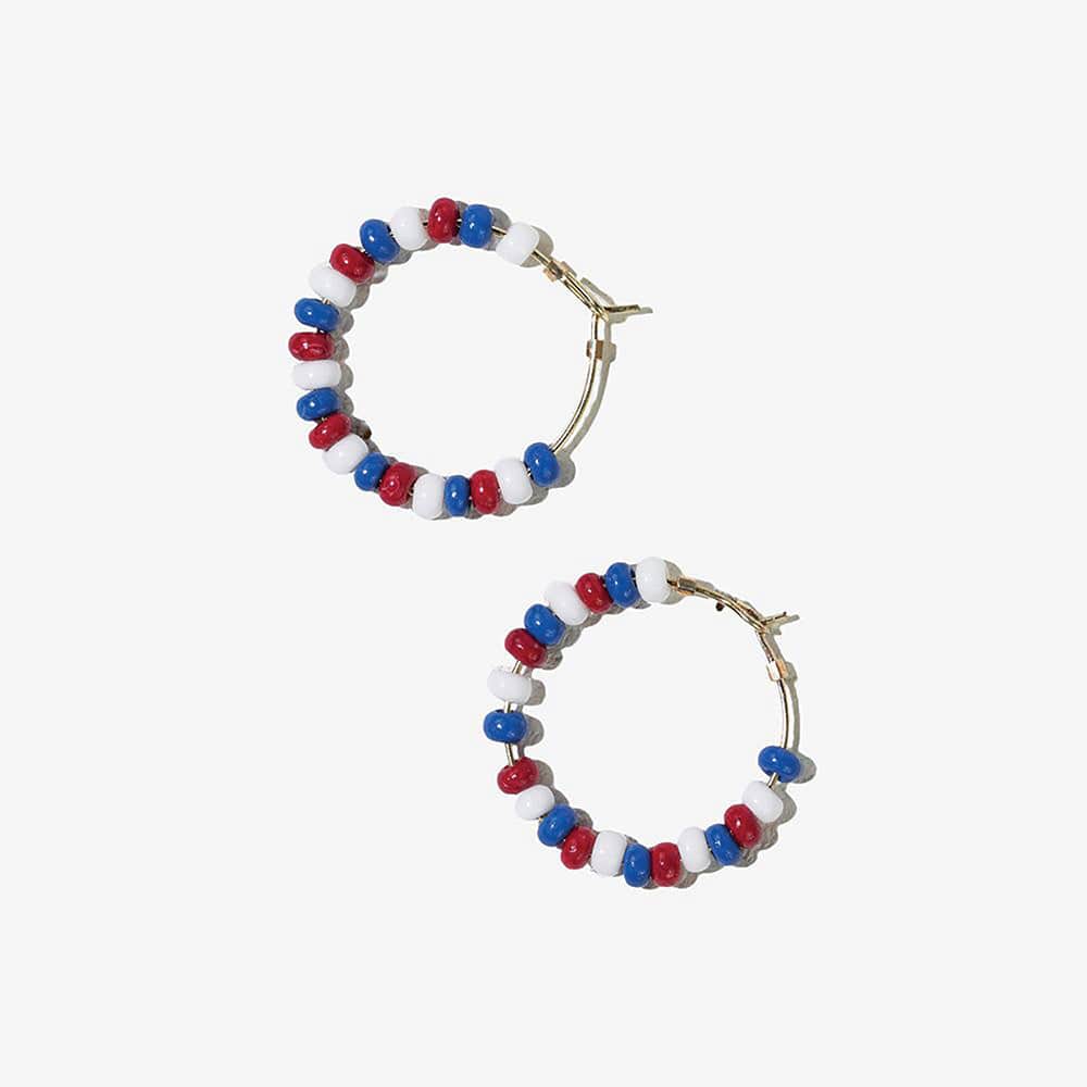 Game Day Seed Bead Mini Hoops- Red+ Blue