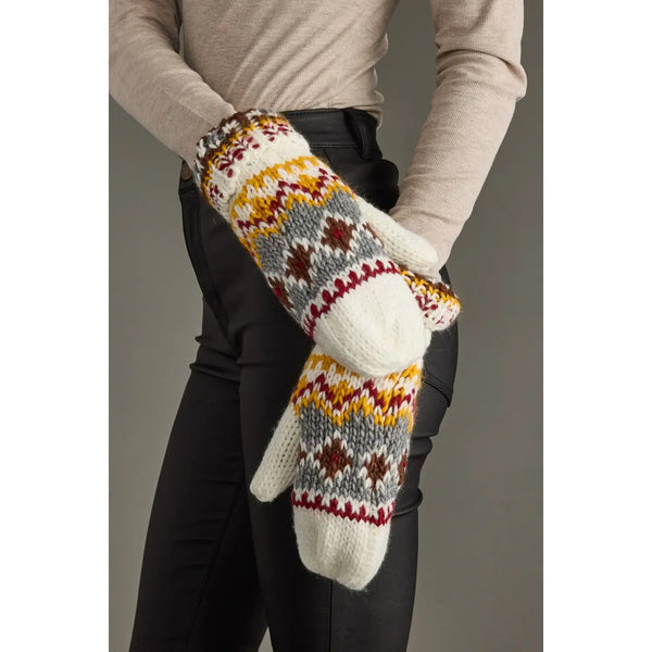 White, Red, & Gold Pattern Mittens