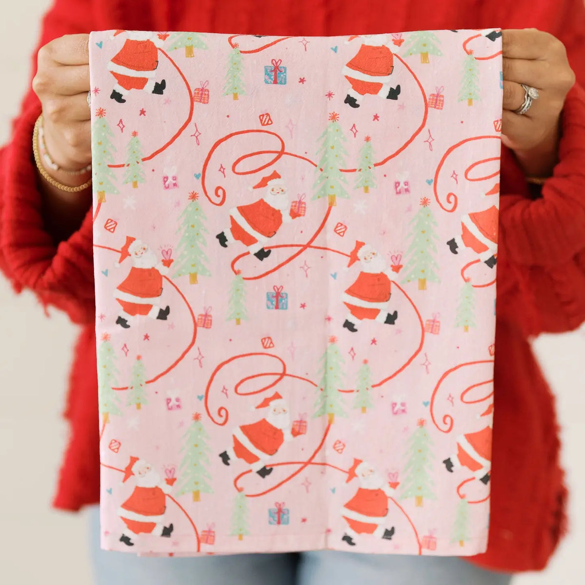 Holly Jolly Santa Full Pattern Flour Sack Towel