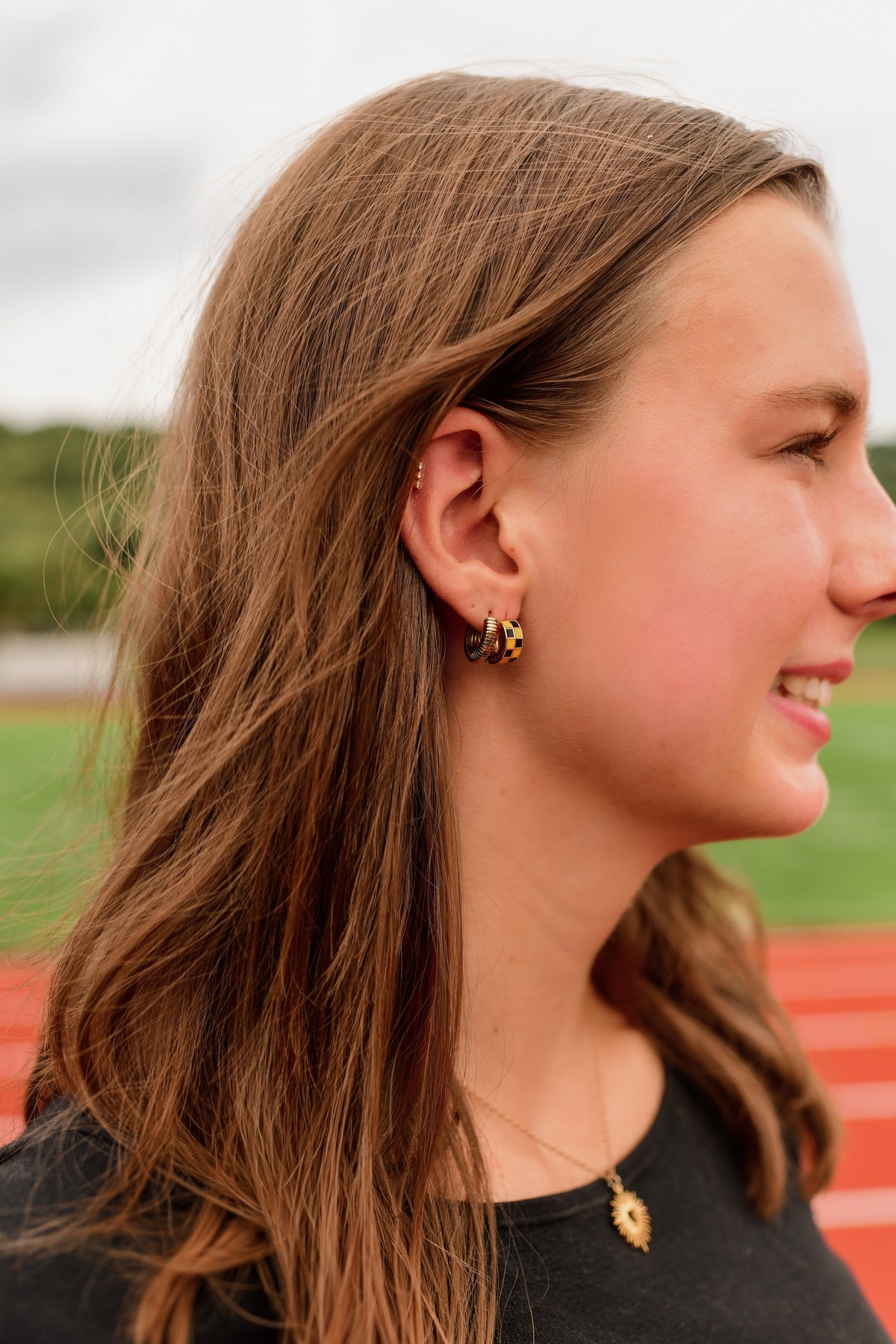 Checkered Enamel Huggie Earrings