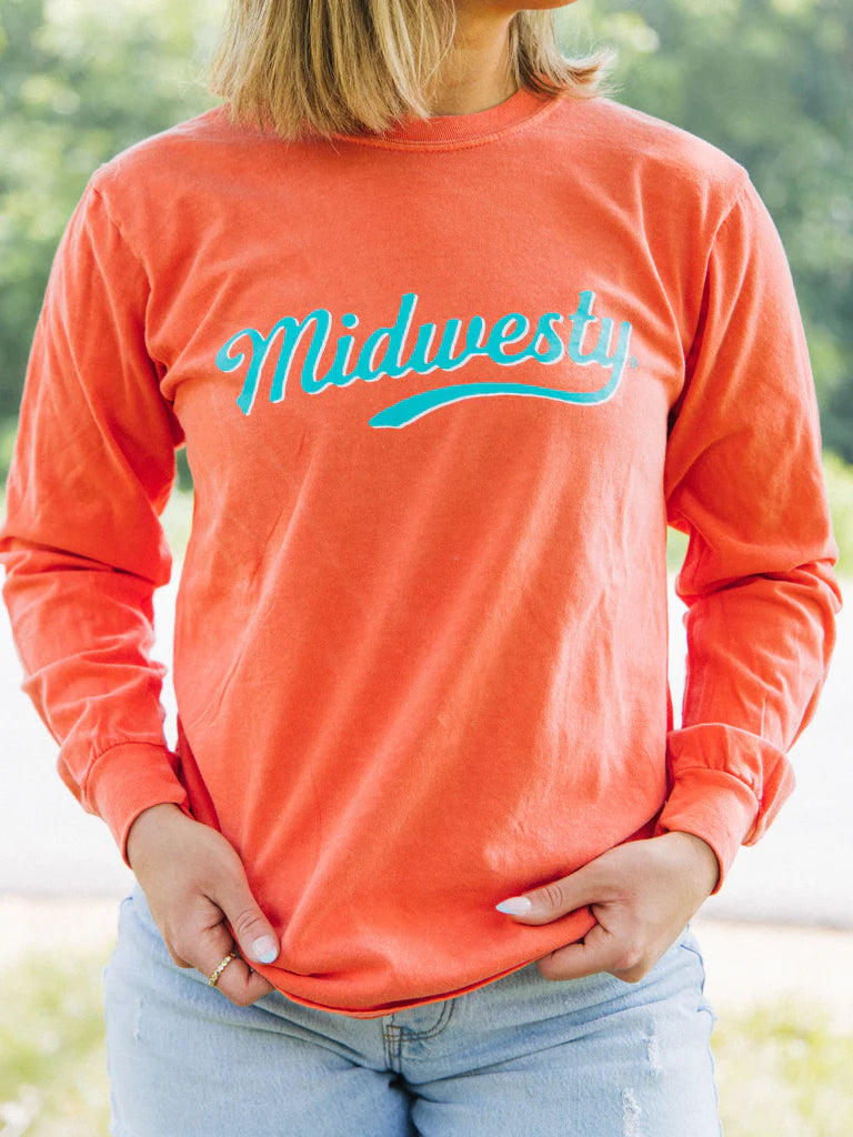 The Midwest Girl Midwesty Long Sleeve Tee- Orange