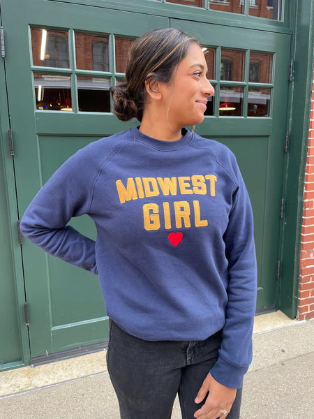 Midwest Girl Applique Crew in Navy