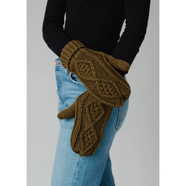 Olive Cable Knit Mittens