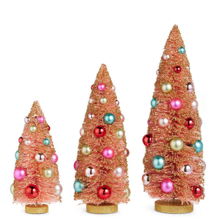 Pink Bottle Brush Trees w/ Ornaments