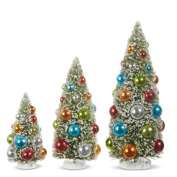 Snowy Bottle Brush Trees w/ Ornaments