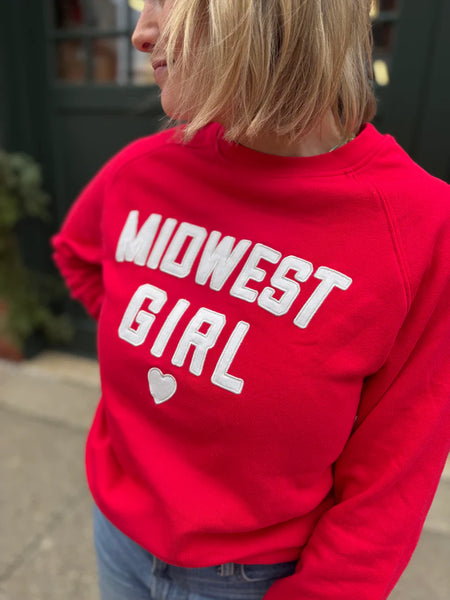 Midwest Girl Applique Crew in Red