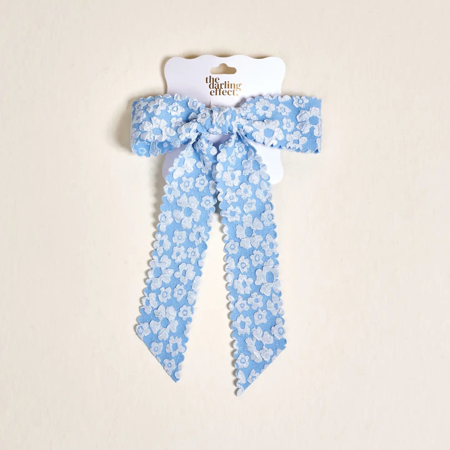Flower Scallop Hair Bow-Blue