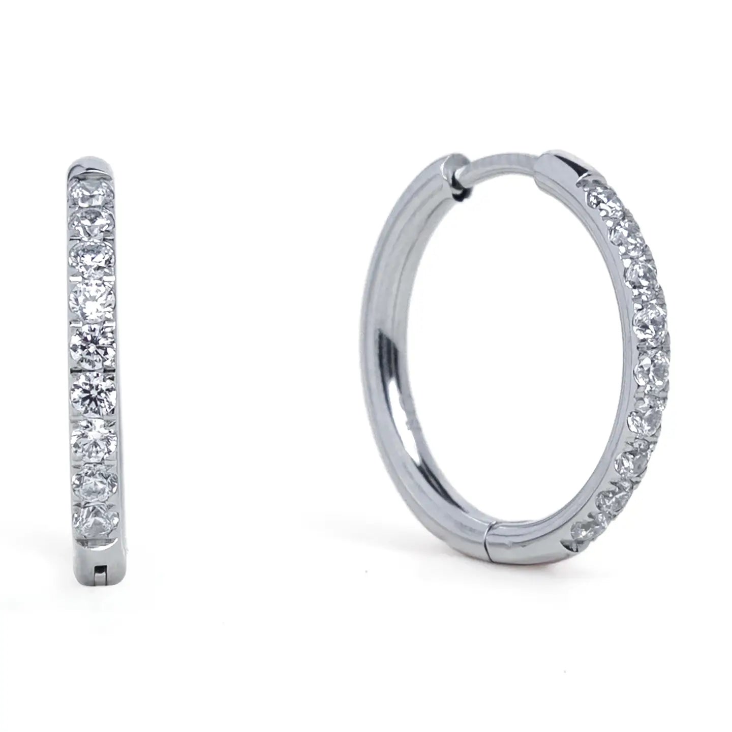 Silver Diamond Hoops-18MM