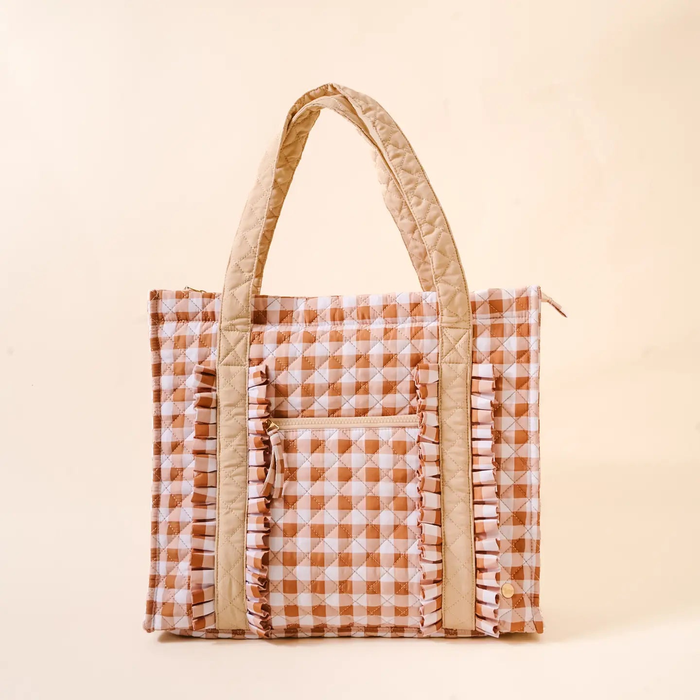 The Everyday Quilted Tote Bag-Maple Gingham
