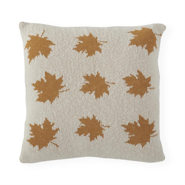 20 Inch Cream Cotton Knit Yellow Leaves Pillow