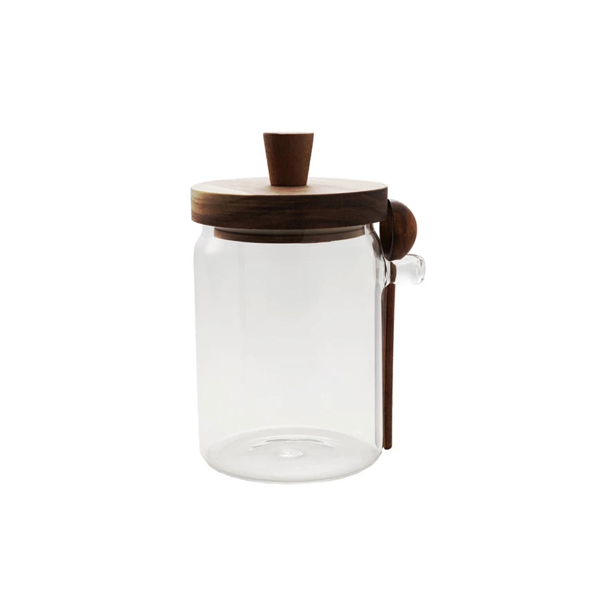 Glass Canister w/ Wood Lid & Spoon