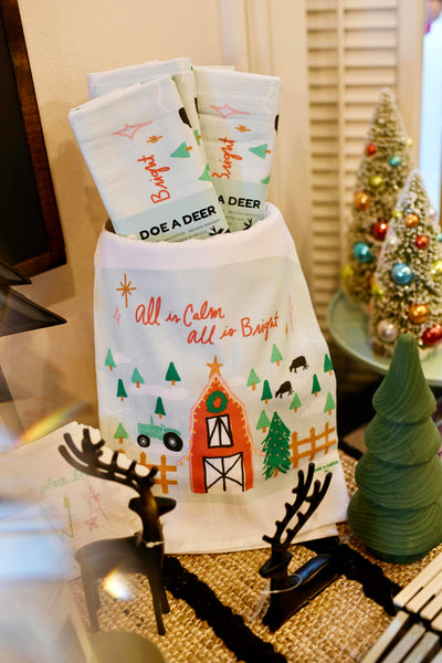 All Is Calm - Kitchen Tea Towel Doe a Deer