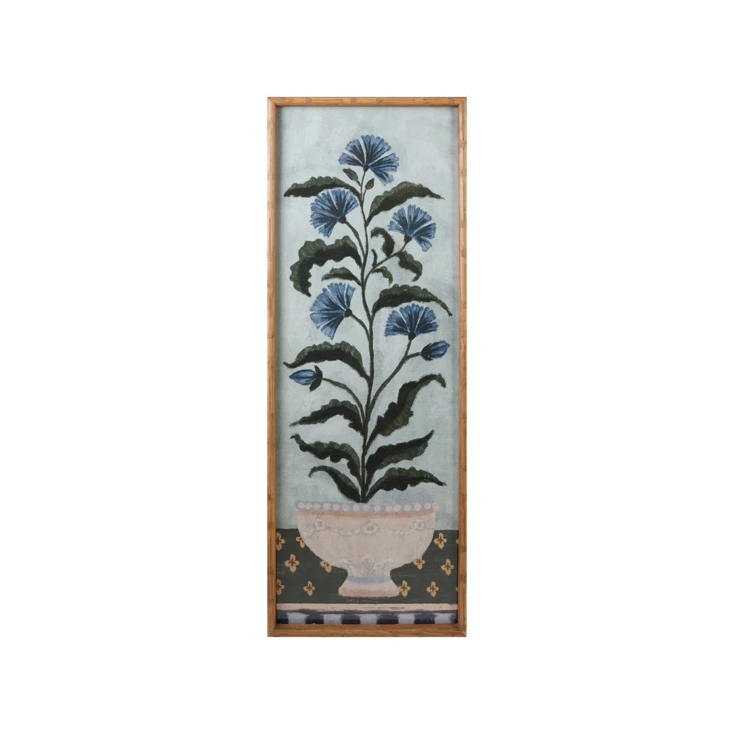 Wood Faux Bamboo Framed Glass Wall Decor