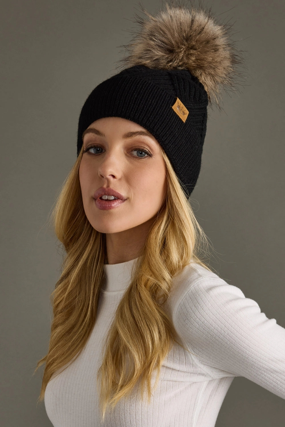 Black Knit Hat w/ Pom