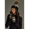 Black, White, Mustard, Blue Patterned Pom Hat
