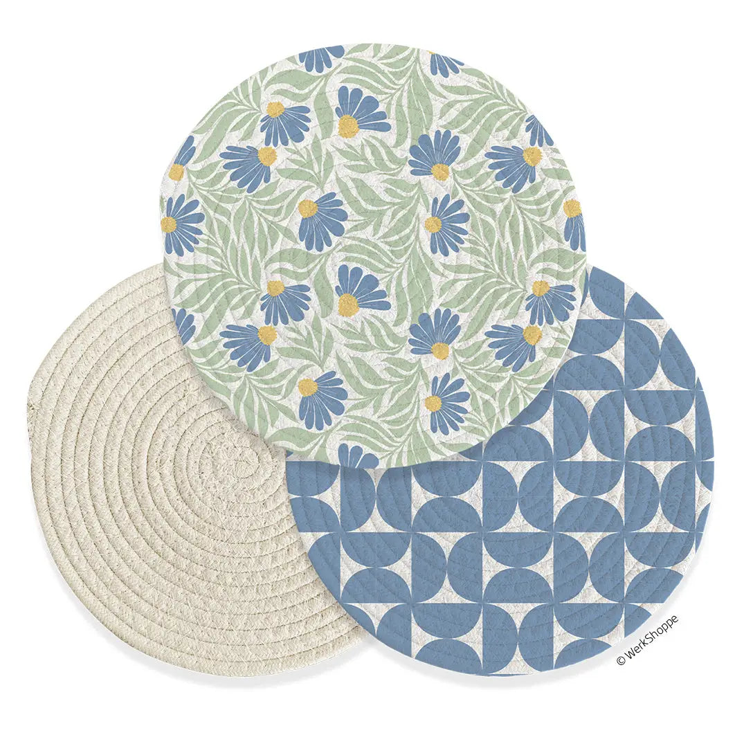 Blue Coneflower Cotton Trivet Set