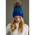 Blue & Green Checkered Pom Hat