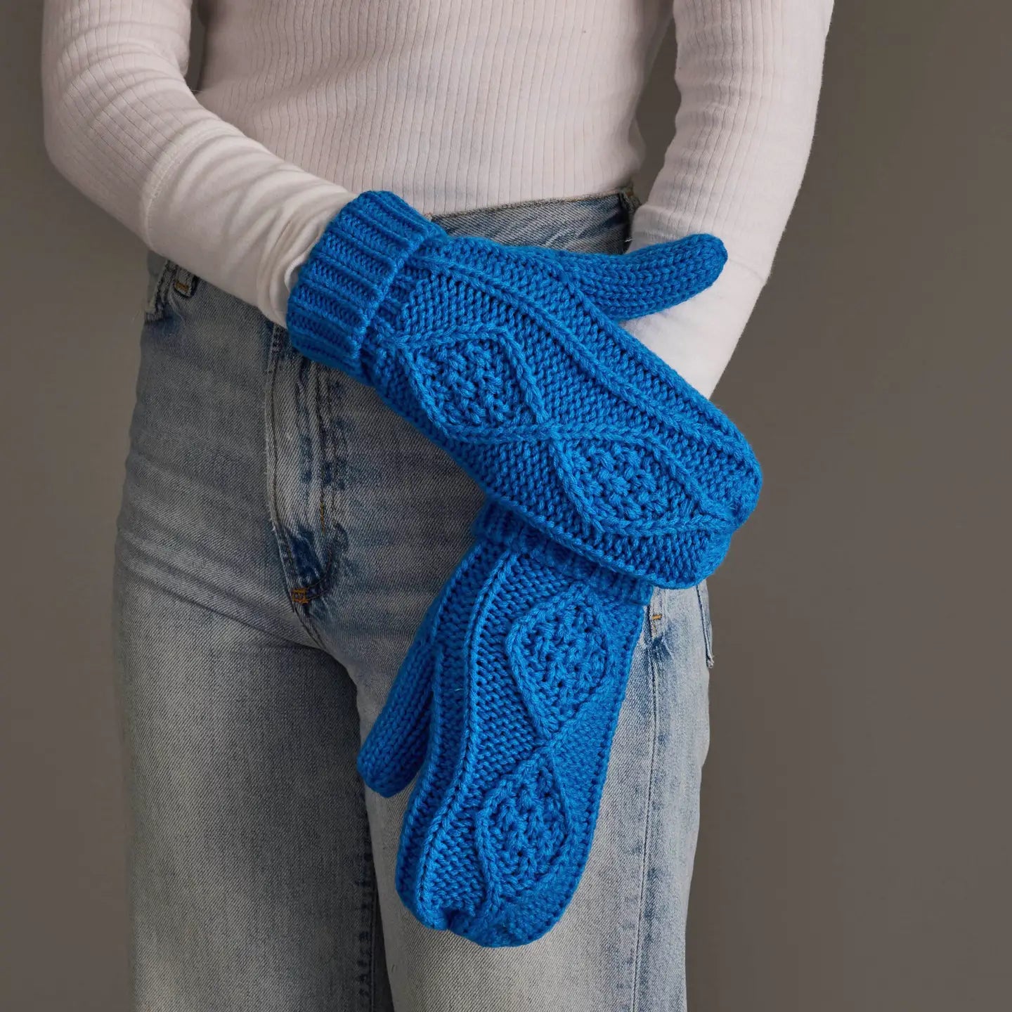 Blue Cable Knit Mittens